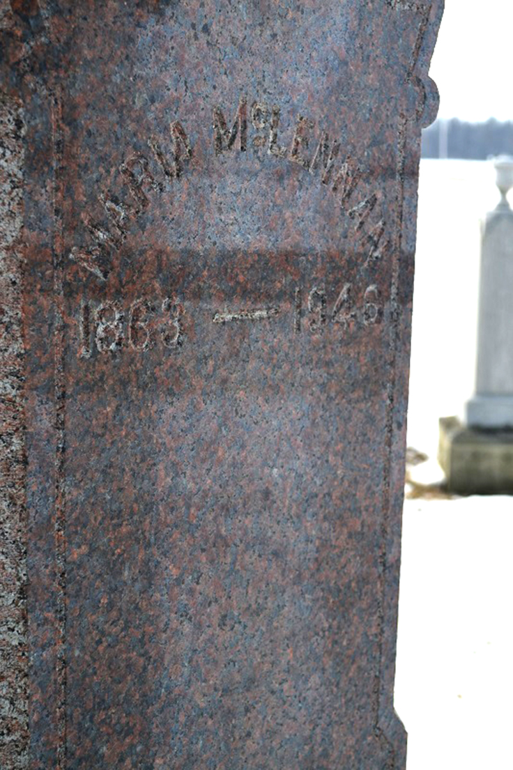 Photo of headstones/Maria McLennan 1863-1946 hdstn Moore Burns U cem Lambton co ON
